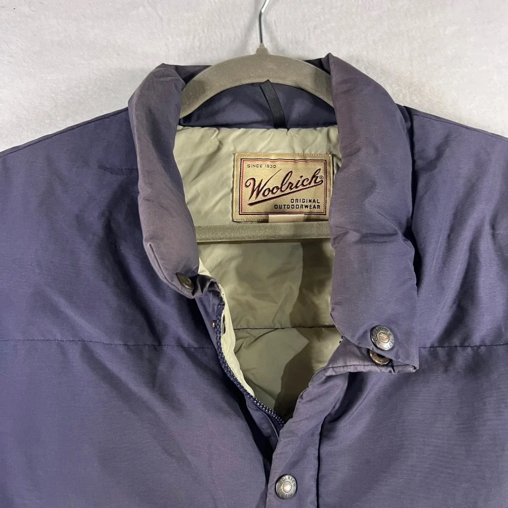 Woolrich Mens Puffer‎ Vest Dark Blue Tan Lined Original Outdoorwear Large